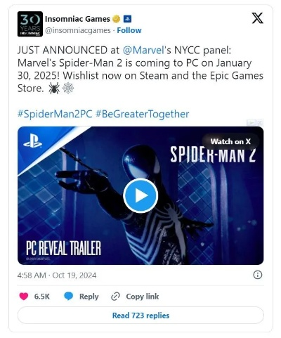 《蜘蛛侠2》Steam Deck认证遭降级 《蜘蛛侠2》Steam Deck认证遭降级