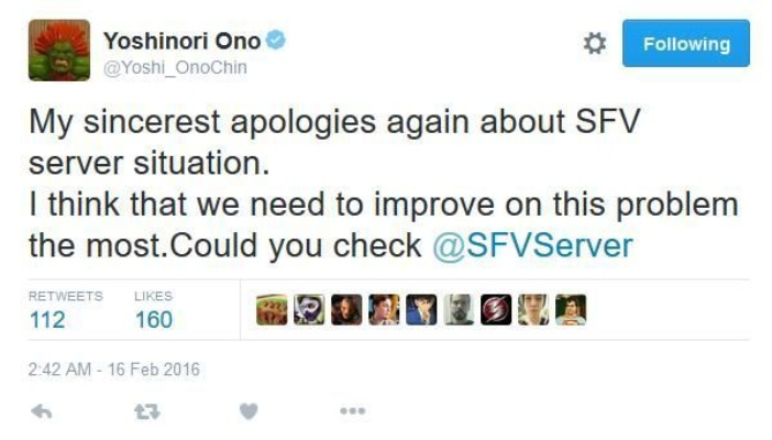 《街头霸王5》服务器故障致歉,小野义德诚意回应! 《街头霸王5》服务器故障致歉,小野义德诚意回应!